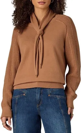 Wit & Wisdom Tie Neck Sweater in Sahara Sand at Nordstrom, Size X-Large