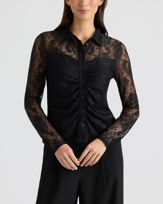 Ellen Tracy Womens Lace Button Down Shirt