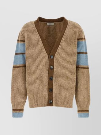 Ami striped long sleeve wool cardigan