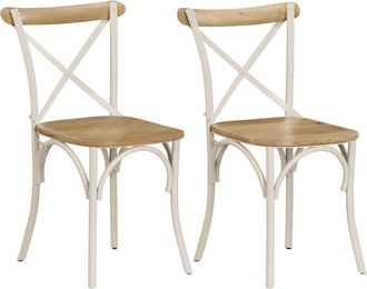 vidaXL Vidaxl - Sillas Con Respaldo Cruzado 2 Uds Madera Maciza De Mango Blanco