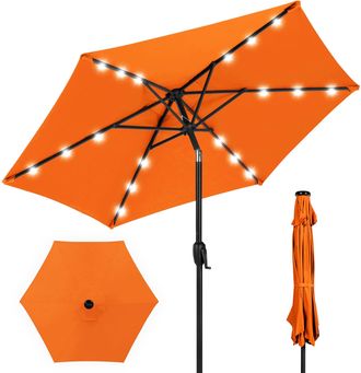 Best Choice Products 7.5ft Outdoor Solar Patio Umbrella for Deck, Pool w/ Tilt, Crank, LED Lights