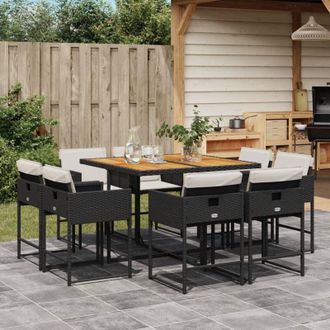 vidaXL Vidaxl - Set De Comedor De Jard&iacute;n 9 Pzas Y Cojines Rat&aacute;n Sint&eacute;tico Negro