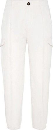 Brunello Cucinelli Off White Linen Blend Cargo Trousers, Brand Size 52 (US Size 36)