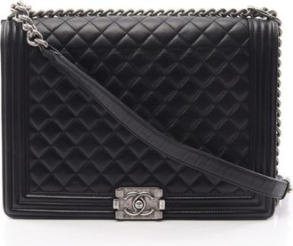 Chanel Black Leather Handbag Shoulder Bag (Pre-Owned)