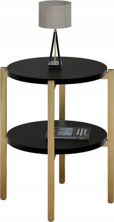 OEM Mesita De Noche Redonda Moderna Con Estante, 35x35x46 Cm, Metal Dorado