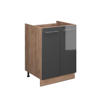 Vicco Mueble Bajo Para Fregadero Fame-line, Antracita Alto Brillo/roble Dorado, 60 Cm, Vicco