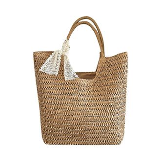 Generic 2026 Womens Large Straw Bag Retro Handbag Summer Beach Handle Tote (Khaki, One Size)