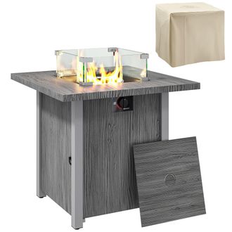 OUTSUNNY Gas Fire Pit Table with 40,000 BTU Burner - Cover - Dark Grey | TJ Hughes