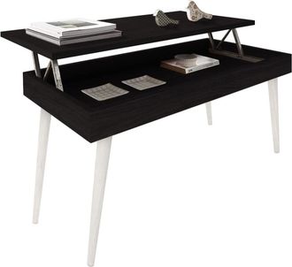 HOGAR 24 Mesa Centro Elevable Madera Color Negro y Patas Color Blanco