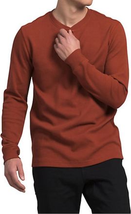 The North Face Waffle Long Sleeve Henley Top In Brandy Brown