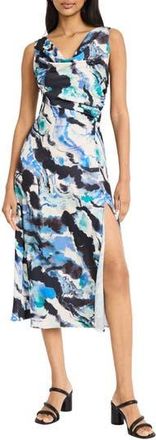Maggy London Cowl Neck Sleeveless Ruched Midi Dress in Cream/Navy at Nordstrom Rack, Size 14
