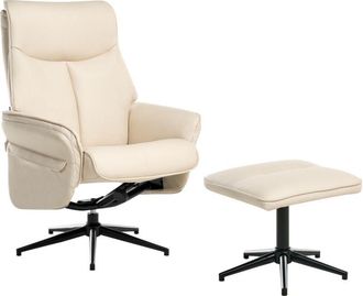 Beliani Sill&oacute;n Reclinable Moderno Giratorio Tapizado Reposapi&eacute;s Oficina Cuero Vegano Beige Claro Erato