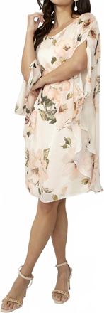 Frank Lyman Design Floral Chiffon Overlay Dress In Apricot/green