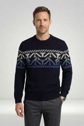 Olymp Rundhalspullover OLYMP Jaquard, Herren, Gr. XXL, blau (marine), Strick, Obermaterial: 50% Wolle, 38% Baumwolle, 12% Polyamid, regular fit, Rundhals, R