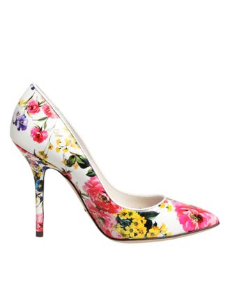 Dolce & Gabbana White Floral Leather High Heels Pumps Womens Shoes