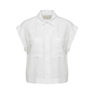 PESERICO Linen Gabardine Vest - female - Peserico - Shirts - White - 2XS - Blouses & Shirts