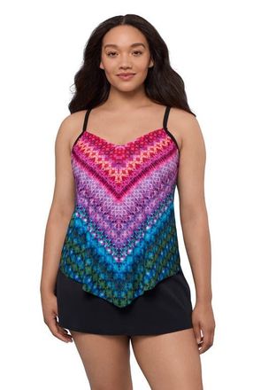 Trimshaper Hank Handkerchief Plus Size Tankini Swimsuit Top in Kona Corners at Nordstrom, Size 18