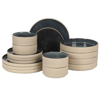 Gibson Home Liberty Bay 16-Piece Stoneware Stackable Plates and Double Bowl Dinnerware Set in Blue at Nordstrom