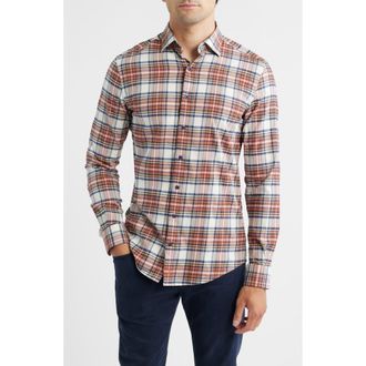 Johnnie-O Knick Plaid Stretch Cotton-Blend Flannel Button-Up Shirt in Pumpkin at Nordstrom Rack, Size Xx-Large