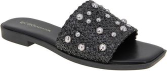 BCBGeneration Lonnie Imitation Pearl Slide Sandal in Black Raffia at Nordstrom Rack, Size 6.5