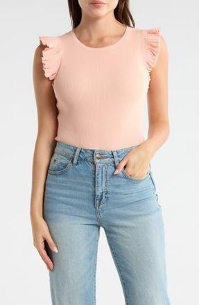 Joie Scalloped Flutter Sleeve Ribbed Top in Peach Melba at Nordstrom Rack, Size X-Small