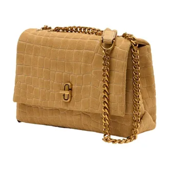 Marc Jacobs Womens Crocodile-Embossed Leather Shoulder Bag Beige Cowhide