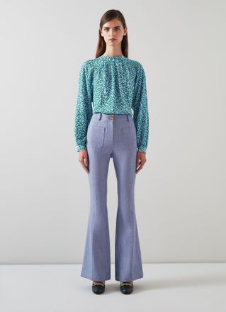 L.k. Bennett Womens Edeline Woven Tops, Green/Blue - Teal - Size 20 UK