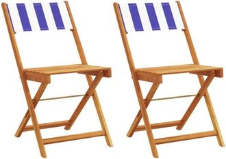 vidaXL Vidaxl - Sillas De Bistr&oacute; 2 Uds Madera Maciza Acacia Y Tela Azul Blanco