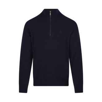 Burberry Cashmere Knitwear, male, Blue, Size: L Navy Sweater with Artistic Design