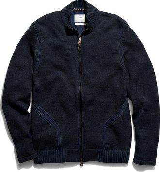 Billy Reid Linen & Cotton Track Zip Cardigan in Navy at Nordstrom, Size Xx-Large