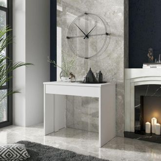 Dmora Consola Extensible Luisago, 12 Plazas, Mecanismo De Extensi&oacute;n Central, 302x75x90h Cm Blanco