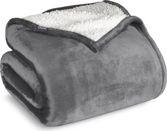 Bare Home Reversible Plush Fleece Throw Blanket in Grey at Nordstrom