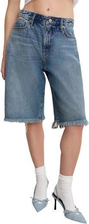 Good American Good Standard Frayed Denim Bermuda Shorts in Indigo808 at Nordstrom Rack, Size 00