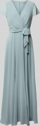 Christian Berg Cocktail Kleid in Wickel-Optik mit V-Ausschnitt und Bindegürtel in Schilf, Größe 34