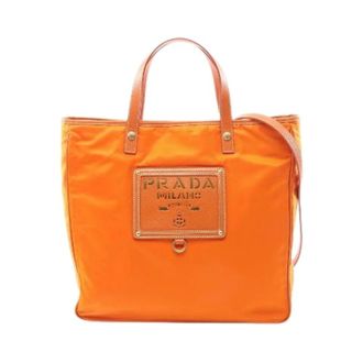 Prada Pre-owned Tote Bags, female, Orange, Size: ONE SIZE Pre-owned Nylon Saffiano Leather Tote Bag