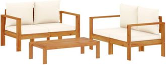 vidaXL Set De Sof&aacute;s De Jard&iacute;n Con Cojines 3 Pzas Madera Maciza Acacia Vidaxl