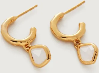 Monica Vinader Gold MV Siren Mini Nugget Huggie Earrings Moonstone