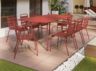 Vente-Unique Sala da pranzo da giardino in metallo - un tavolo L.200 cm e 8 sedie impilabili - Terracotta - MIRMANDE di MYLIA