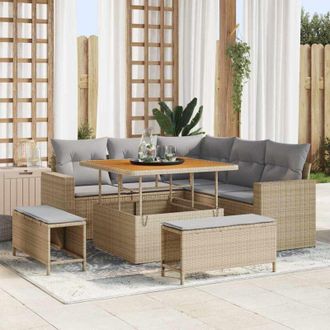 vidaXL Conjunto De Sof&aacute; De Jard&iacute;n 8 Pcs Beige Rat&aacute;n Sint&eacute;tico