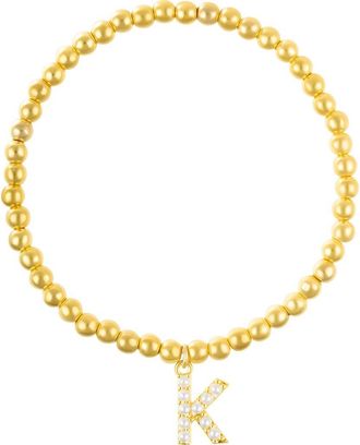 Adornia Faux Pearl Initial Charm Beaded Bracelet in Gold White-K at Nordstrom Rack