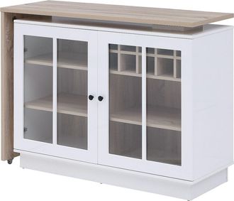Vente-Unique Mueble de bar giratorio con almacenamiento - Blanco y natural - ARAMETA