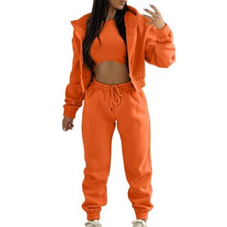Generic WomenS Casual Tracksuit Autumn And Winter Top Vest Pant 3 Pieces Set Fashion Solid Color Zip Hooded Sweatshirt Pants Casual 3 Pieces Set Tracksuit Wom