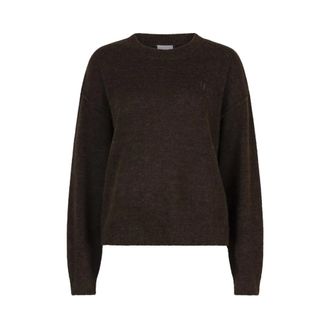 Dante6 Geribbelde crewneck trui in Espresso Brown - Dames - Truien - Bruin - Maat: L Wol