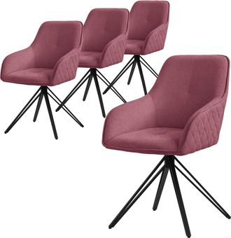 ML Design Ml-design 4x Sillas De Comedor Giratorias Con Respaldo Y Reposabrazos, Asiento Rosa Antiguo De Tela Tejida Tapizado Con Patas De Metal Sill&oacute;n Dise&ntilde;o E