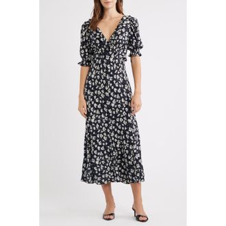Rails Annmarie Floral Chiffon Midi Dress in Onyx Dandelion at Nordstrom, Size Xx-Small