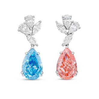 Diana M. Jewels 14kt White Gold 10cts Lab Grown Blue & Pink Diamond Drop Earrings