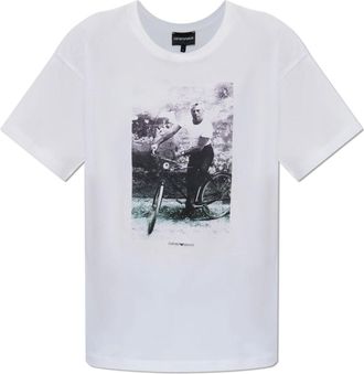 Emporio Armani Tops, Dames, Wit, S, Katoen, T-shirt met print