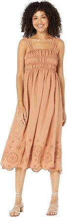 Moon River Moon River Midi Dress Womens Brown Square Neck Smocked Preppy JDM778