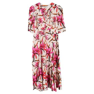 Diane Von F&uuml;rstenberg Diane Von Furstenberg Floral Print Midi Dress in Multicolor Cotton