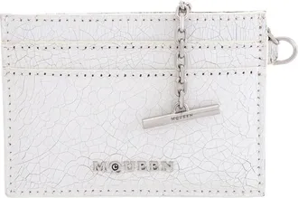 Alexander McQueen Alexander Mcqueen White / Cognac / Silver Mens Crackled Leather Card Holder Sling
